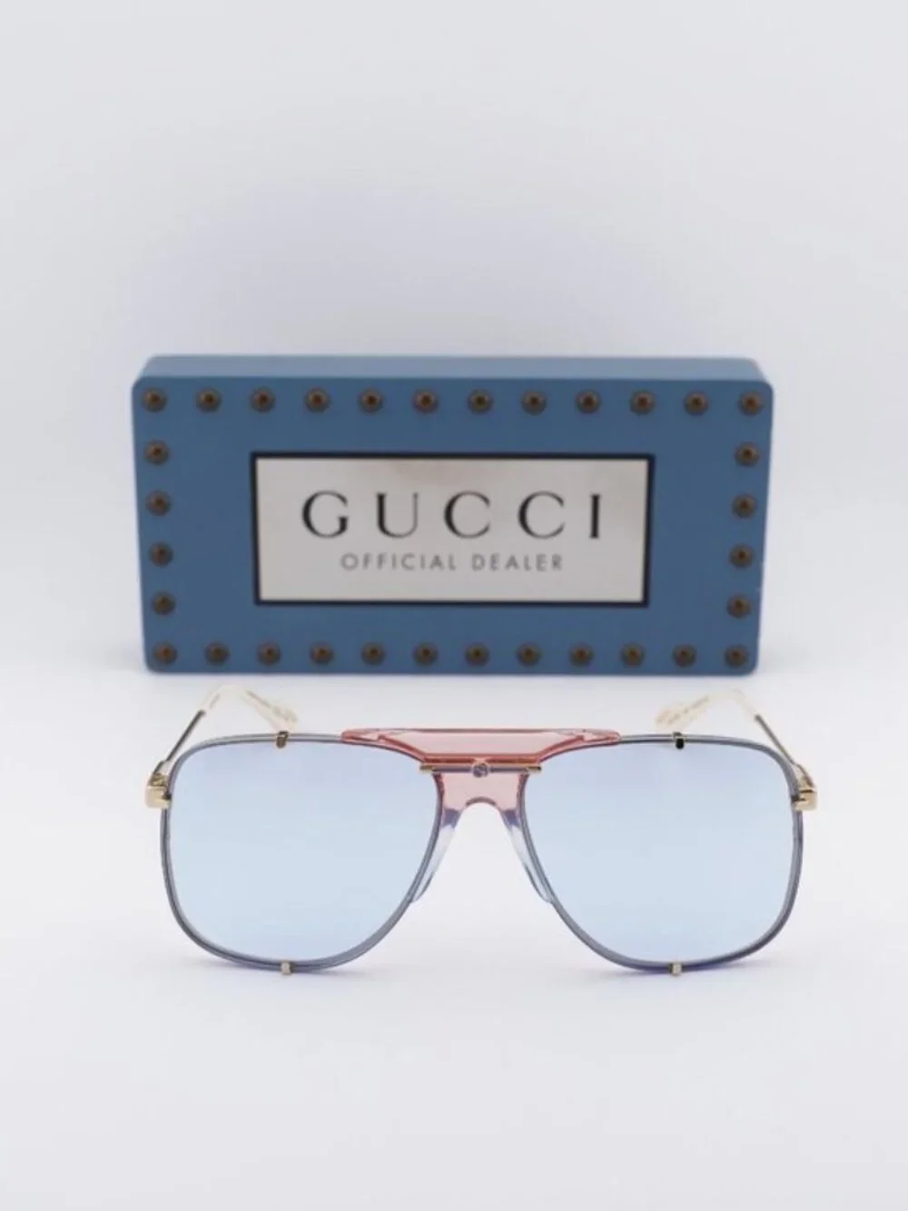 Gucci GG0739S 005 Aviator Sunglasses - Gold / Blue